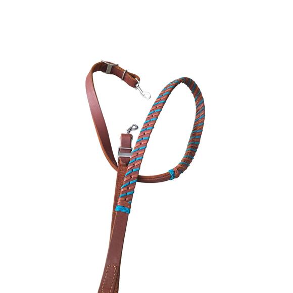 Leather braided reins teal stitched, super thick with snap ends brand new 6' - Picture 2 of 2